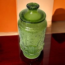 Vintage Anchor Hocking Avocado Green Glass Rainflower Canister 11.5in MCM - £15.12 GBP