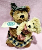 Boyds Plush Bears Mama Mc Bear Holding Cedrick 12&quot; &amp; 6&quot; ~ Red Checked Hearts - £15.69 GBP