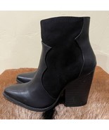 Qupid Black Contrast Western Boot Women Size 6.5 Block Heel Cowgirl Snip... - $26.89