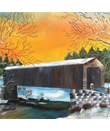 Covered Bridge Painting Art Maine Dover Foxcroft Signed OOAK 1960-70s Ch... - $177.78 CAD