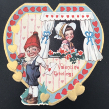 VTG Valentine Greetings Die Cut Embossed Valentines Card 3.25&quot; x 3.25&quot; G... - £11.00 GBP