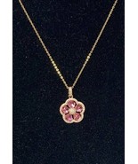 Pink Crystal Flower 18&quot; Necklace by Bleu Sage Gold Plate over 925 Silver - £31.43 GBP