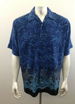 ODO Men&#39;s Large Royal Blue Tropical Ocean Wave Hawaiian Short Sleeve Shi... - £9.34 GBP