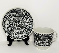 White and Black Egyptian Design Tea Cup &amp; Saucer Set - £17.99 GBP