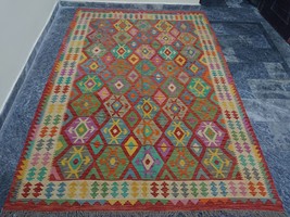 7x9 Handmade Oriental Kilim Rug - Traditional Boho Kilim Rug - £452.94 GBP