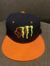 Fox Racing + Monster Energy Logo Black Green Orange Snapback Flat Bill Hat Mint - £31.28 GBP