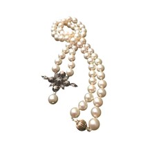 Antique Natural Pearl Necklace Rose Cut Diamonds 14K Gold Silver Victorian 1880s - £7,111.43 GBP