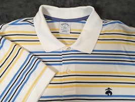 Brooks Brothers Mens Striped Performance Slim Fit Polo 1818 Blue White Yellow XL - £10.95 GBP