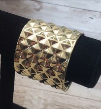 Vintage Cuff Bracelet Shiny Gold Tone Stud Pattern - £11.98 GBP