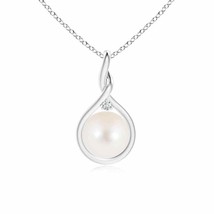 8mm Freshwater Cultured Pearl and Diamond Twist Bale Pendant in Silver - £163.38 GBP