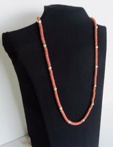 Coral Fashion Necklace 27&quot; With Rustic Faceted .25&quot; x .25&quot; Gold Color Beads - £10.43 GBP
