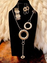 OOAK Silvertone Handcrafted Hammered Necklace, Bracelet and Earrings Set - £22.02 GBP