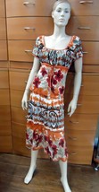 SKIRT SET SUMMER COLORFUL FLORAL ORANGE STRETCH A-LINE SKIRT BELOW KNEE ... - $118.15