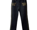 Ashley Stuart Denim Jeans Womens Size 8 Embellish Embroidered Black Stra... - $16.92