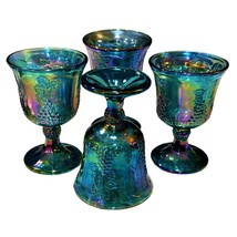 Indiana Carnival Glass Blue Iridescent Harvest Grape Goblets Set of 4 Wine Juice - £24.06 GBP