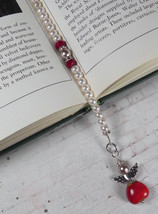 Angel Beaded Thong Bookmark Glass Pearl Crystal Handmade Red Pink New - £15.02 GBP