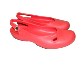 Crocs Red Sling Back Flats Slip On Sandals Casual Shoes Women Size 7 M Slides - £18.35 GBP