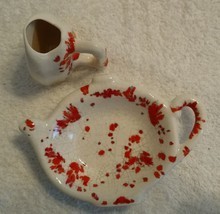 Ceramic Splatterware Teabag Holder and  Individual Creamer Vintage - $25.00