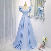 Beautiful Dress Light Blue Satin Evening Dress for Women Princess Puff S... - £275.31 GBP