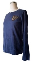J Crew Teddie Navy Sweater Sequined Heart Crew Neck Long Sleeve Cotton-Women&#39;s S - £37.92 GBP