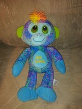 Girl Scouts Monkey Plush 14&quot; Blue Green Glitter Eyes Rainbow Hair Stuffed Animal - £23.66 GBP