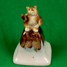 Porcelain Ceramic Square Bell Brown Bear 3.5 inches Tall Made in Japan Vintage - £7.45 GBP
