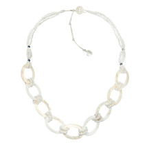 Beach Chic Linked Mother of Pearl Shell Ovals and Crystal Bead Necklace - $19.79