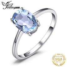 Oval Genuine Natural Blue Topaz 925 Sterling Silver Rings for Women Fashion Soli - £15.52 GBP