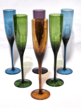 Vintage Mikasa Elite Champagne Flute Laser Dot Blue Green Gold Purple - Set Of 6 - £53.42 GBP