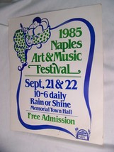 1985 Naples Ny Art &amp; Music Festival Poster Broadside Sign - £7.81 GBP