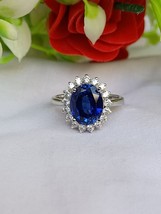 Princess Diana Kate Middleton 4CT 10*8 Simulated Oval Blue Sapphire Diamond Ring - £67.39 GBP