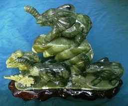 Three Lucky Elephants Mountain/Real Green Jade/2,230 Ct Total Weight/List $1,200 - £442.66 GBP