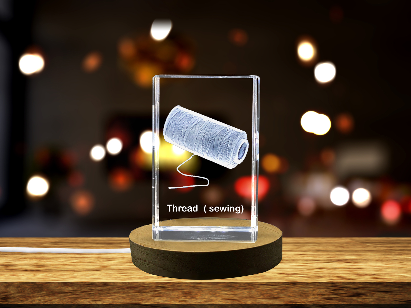 LED Base included | A Coil of Crystal Carved Sewing Thread - A Miniature