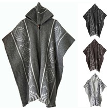 LLAMA WOOL MENS UNISEX PONCHO COAT JACKET PULLOVER WITH HOOD HANDMADE IN... - £56.84 GBP