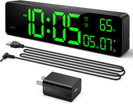 Digital Clock With Time Date Indoor Temperature 2 Alarm Clocks 6.6 Ft Ca... - £30.35 GBP