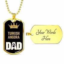 Cat Dad Gift Turkish Angora Cat Dad Necklace Engraved 18k Gold Dog Tag 24&quot; Chain - £48.53 GBP