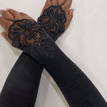 Sexy Women's Nylon Spandex Blend Fingerless Stretch Black Gloves - One Size image 7