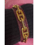 Vintage Hermes Rouge H Lizard Bracelet Cuff Bangle Gold Hdwe Bracelet Small - $1,093.61 CAD