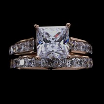 14K Rose Gold Plated 3CT Princess Cut Moissanite Engagement Ring Wedding Band - £149.44 GBP