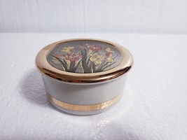 Vtg Art of CHOKIN Japan Butterfly &amp; Iris Porcelain Trinket Box 24K Gold ... - $9.89