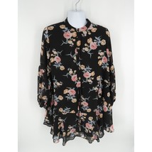 Women&#39;s Long Sleeve Black Floral Button Front Dress XL - £10.12 GBP