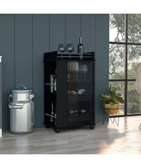 Black Wengue Bar Cart: 2 Shelves, Glass Door - $351.00 CAD