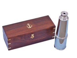 Deluxe Class Chrome Admiral&#39;s Spyglass Nautical Telescope 27&quot; w/ Rosewood Box - £88.94 GBP