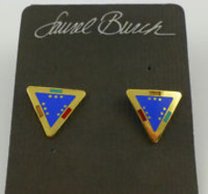 LAUREL BURCH &quot;For Marie&quot; Triangle Gold-Tone and Enamel EARRINGS -Blue Ye... - £19.66 GBP