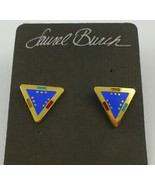 LAUREL BURCH &quot;For Marie&quot; Triangle Gold-Tone and Enamel EARRINGS -Blue Ye... - $25.00
