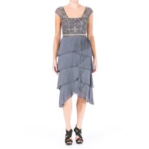 NWT Sue Wong Sleeveless Gray Beaded Pleated Cocktail Dress Size 4/6 - £71.76 GBP