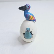 Tonala Pottery Hatched Egg Bird Swan Pelican Blue Hand Painted Signed 210 - £21.79 GBP