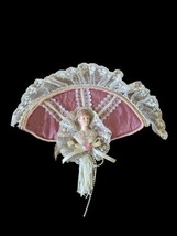 Vintage Victorian Style Ornaments Porcelain Doll Head Fan Pink Lace ROC - £15.56 GBP