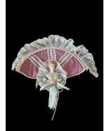 Vintage Victorian Style Ornaments Porcelain Doll Head Fan Pink Lace ROC - £15.79 GBP