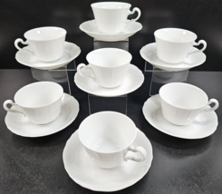 7 Heinrich Chateau Weiss Cup Saucer Set Vintage White Scallop Emboss Germany Lot - £70.70 GBP